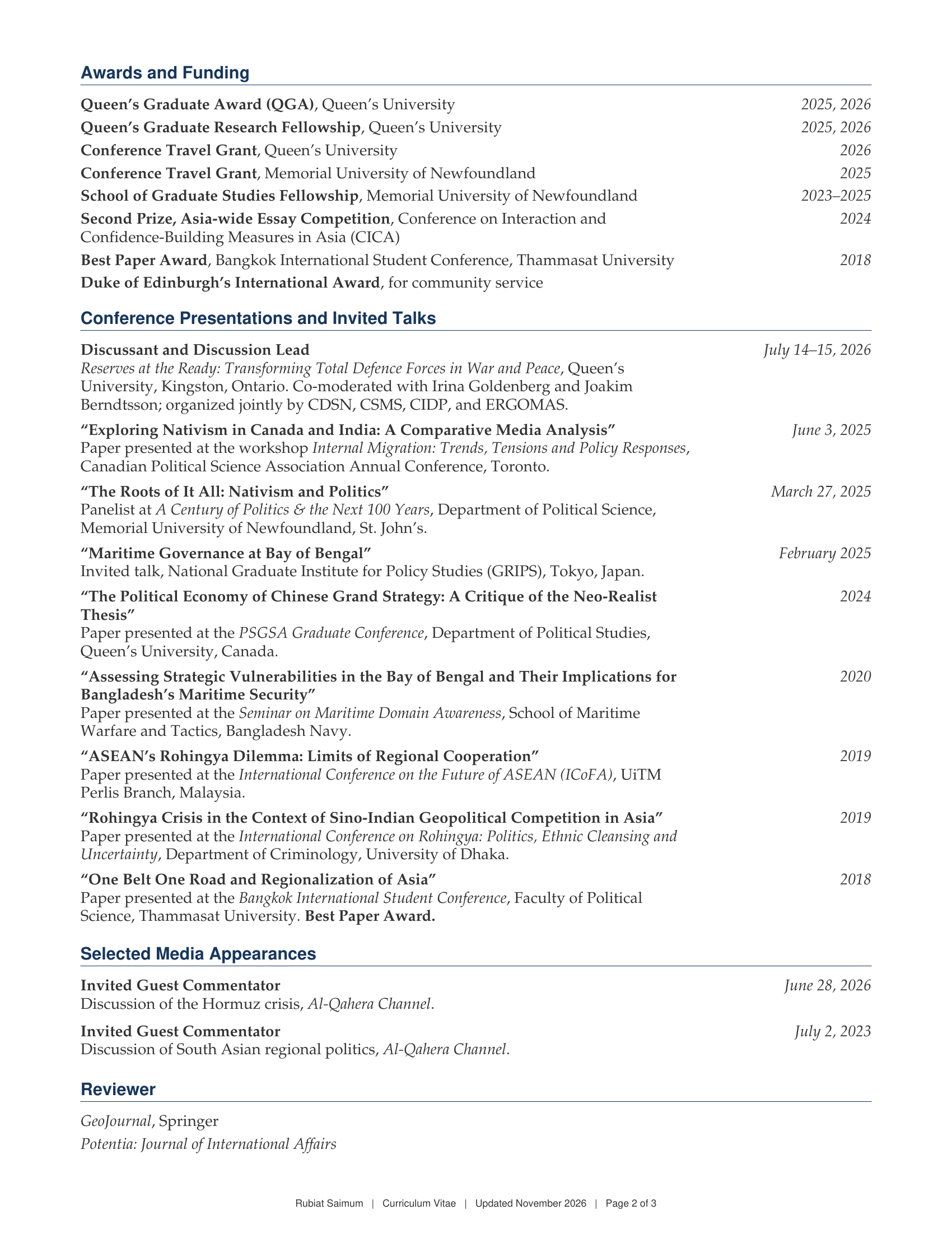 Rubiat Saimum curriculum vitae, page 2
